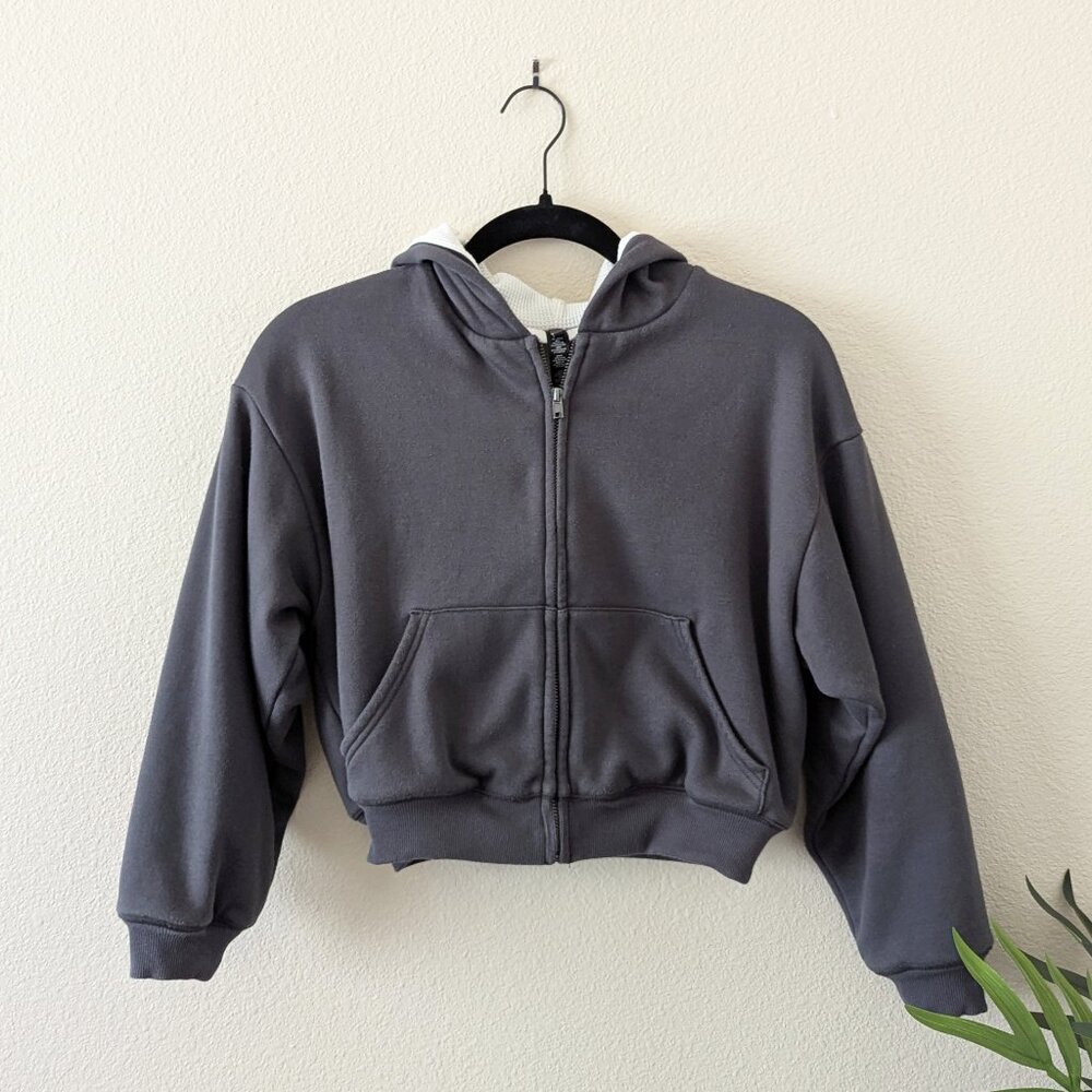 SKIMS Cotton Fleece Waffle Lined Shrunken Zip Up Hoodie